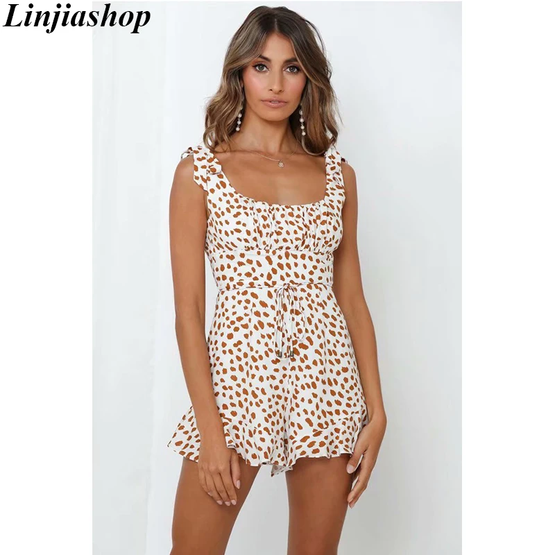 

Женское винтажное мини-платье с принтом, элегантное пляжное платье без рукавов с v-образным вырезом, весна-лето