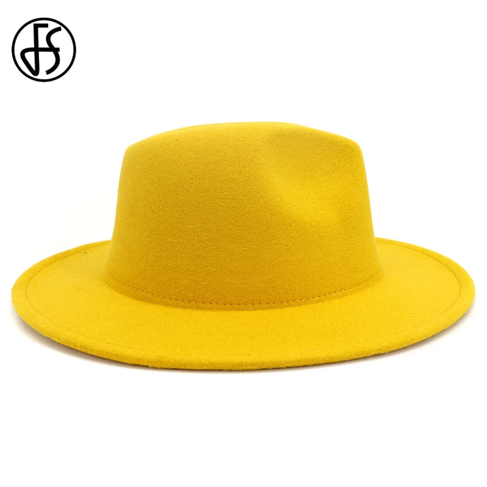 FS модные желтые Королевский синий фетр для пэчворка шапка мужчин и женщин шляпа с