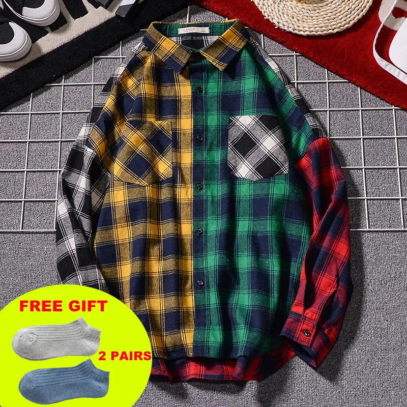 

Plaid Shirt Long-Sleeved For Men Women Couples Spring Autumn Loose Color Matching Hip-Hop Trend Thin Shirt Jacket