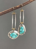 new turquoise two color earrings irregular retro earrings european and american fashion asymmetric earrings female
