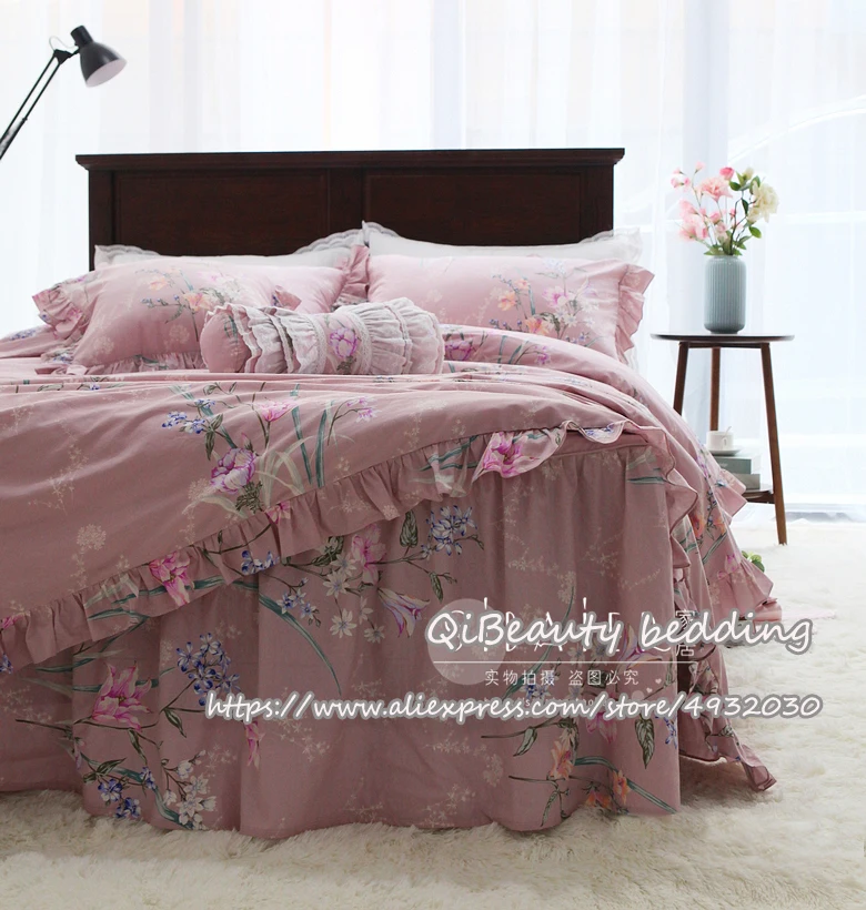 

Elegant and comfortable European-style pastoral fresh ruffled cotton bed skirt bedding