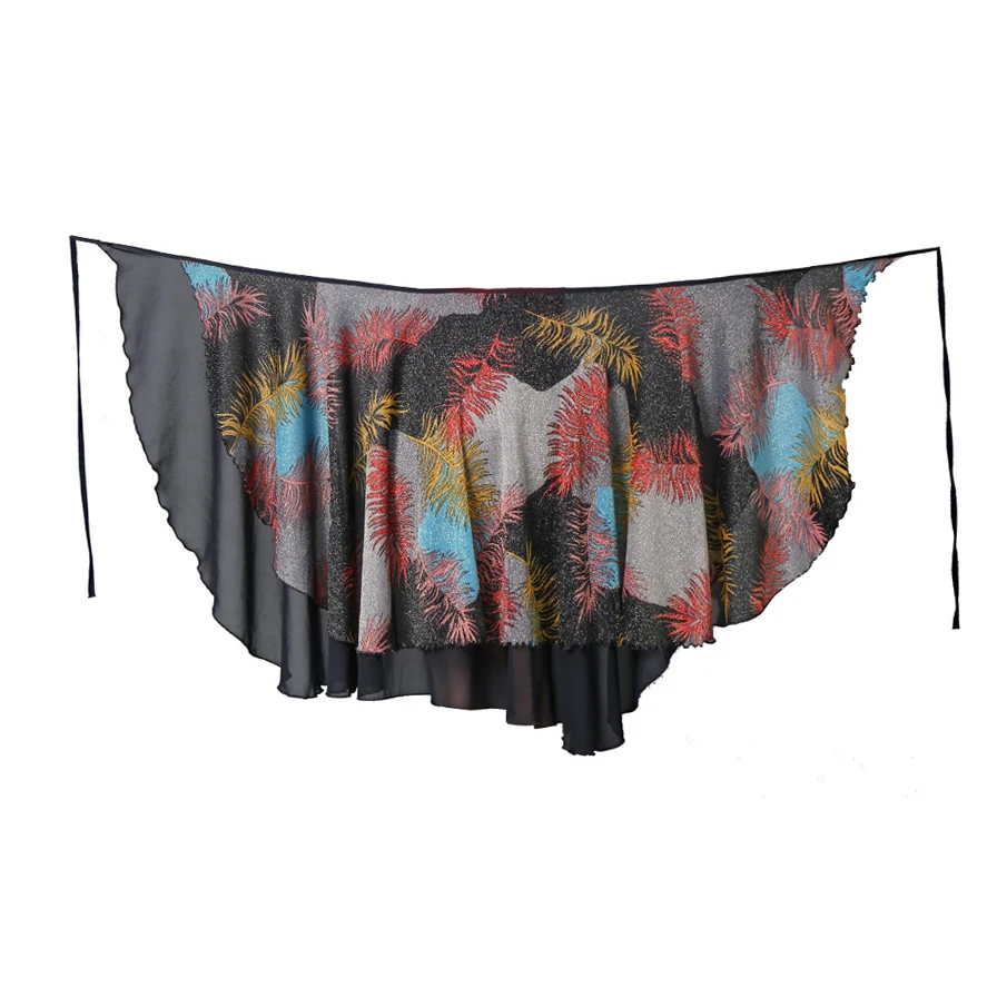 

Women Rumba Latin Dance Hip Wrap Mesh Over Skirt Belly Dance Belt Practice Costume Accessories Floral Shawls