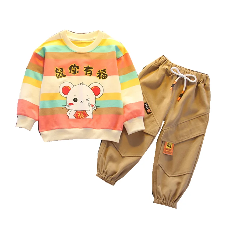 Новая весенне осенняя модная детская одежда футболка в полоску с рисунком для