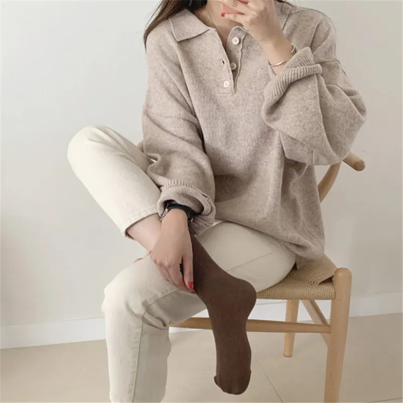 Женский свободный пуловер Alien Kitty повседневный однотонный шерстяной вязаный