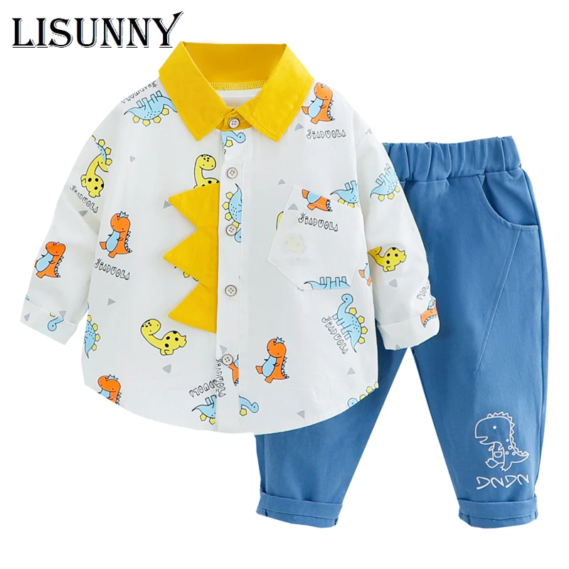 

LISUNNY, комплекты одежды для маленьких мальчиков, детская одежда 2021, весенний мультяшный жираф, рубашка, джинсы для малышей, Детский Повседнев...