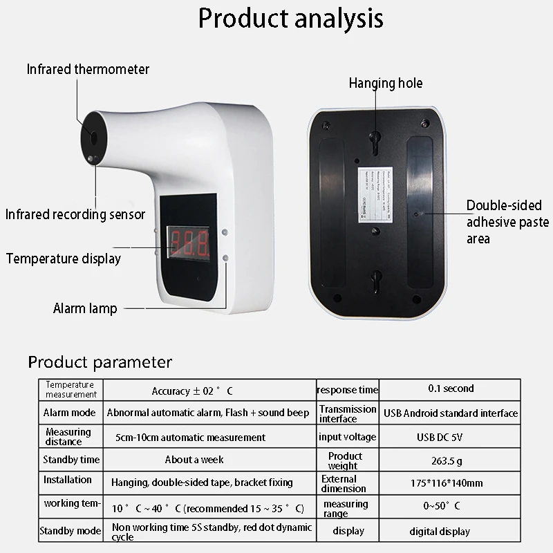 

Non-Contact Automatic Infrared Thermometer High-Precision Clinical Thermometer Wall-Mounted Temperature Measurement Tool