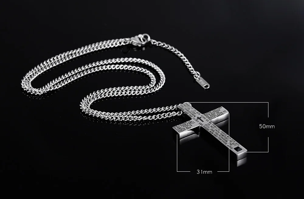 

New Stainless Steel Necklace Charm Men Jesus Crystal Cross Pendant Necklace Gold Silver and Blue Male Cross Fashion Jewelry Gift