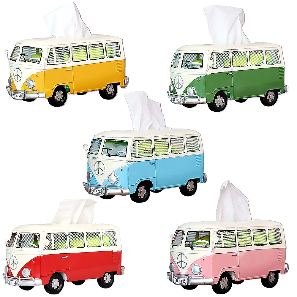 

Retro Iron Sheet Tissue Box Cover Car Model Tissue Box Bus Model Organizing Boxes Decorative Napkin Holder Home Decorative Gift
