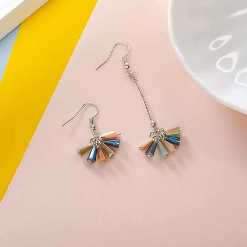 

Sweet Girl Personality Beautiful Asymmetry Colorful Crystal Beads Tassels Dangle Earrings Fashion Women Jewelry Accessories