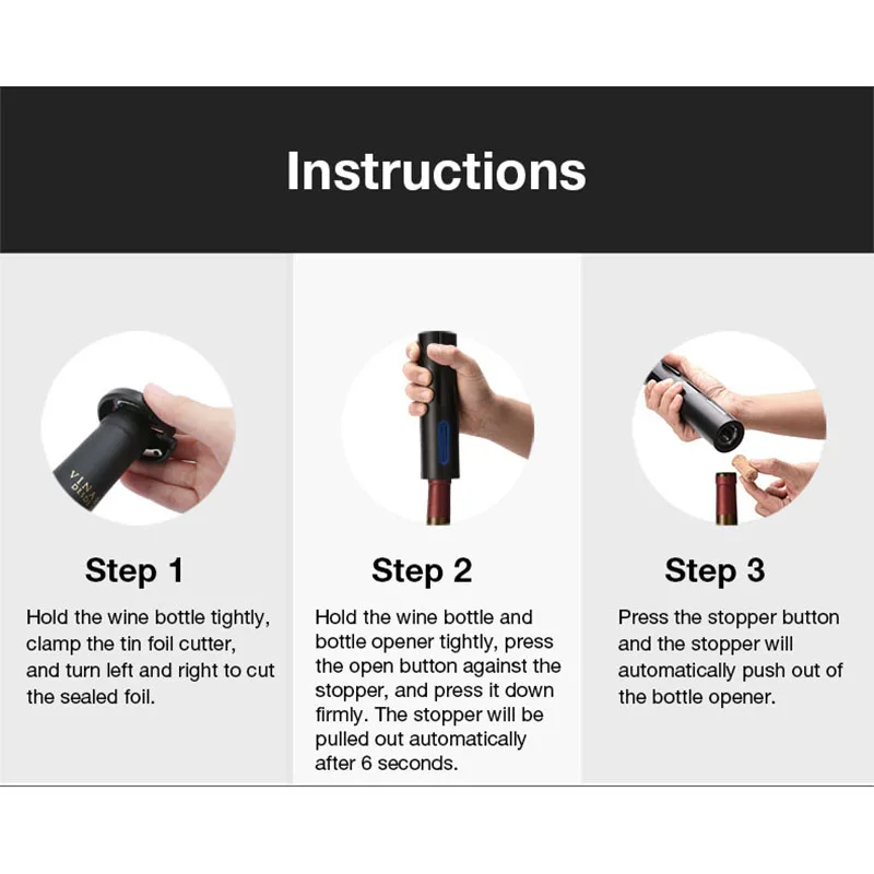 

Electric Wine Corkscrew Bottle Automatic Magnet Beer Opener Set Push Down Cap Opener Kitchen Accesories