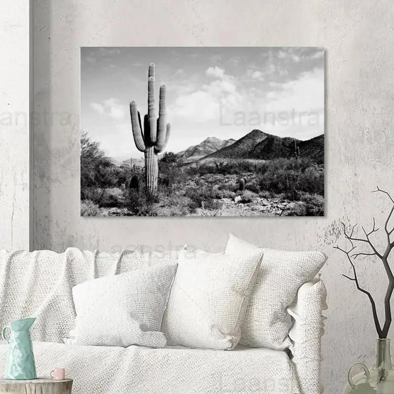 

Black White Seascape Canvas Painting Decor Poster Ocean Beach Cactus Coconut Tree Wall Art Nordic Light Luxury Home Decoration