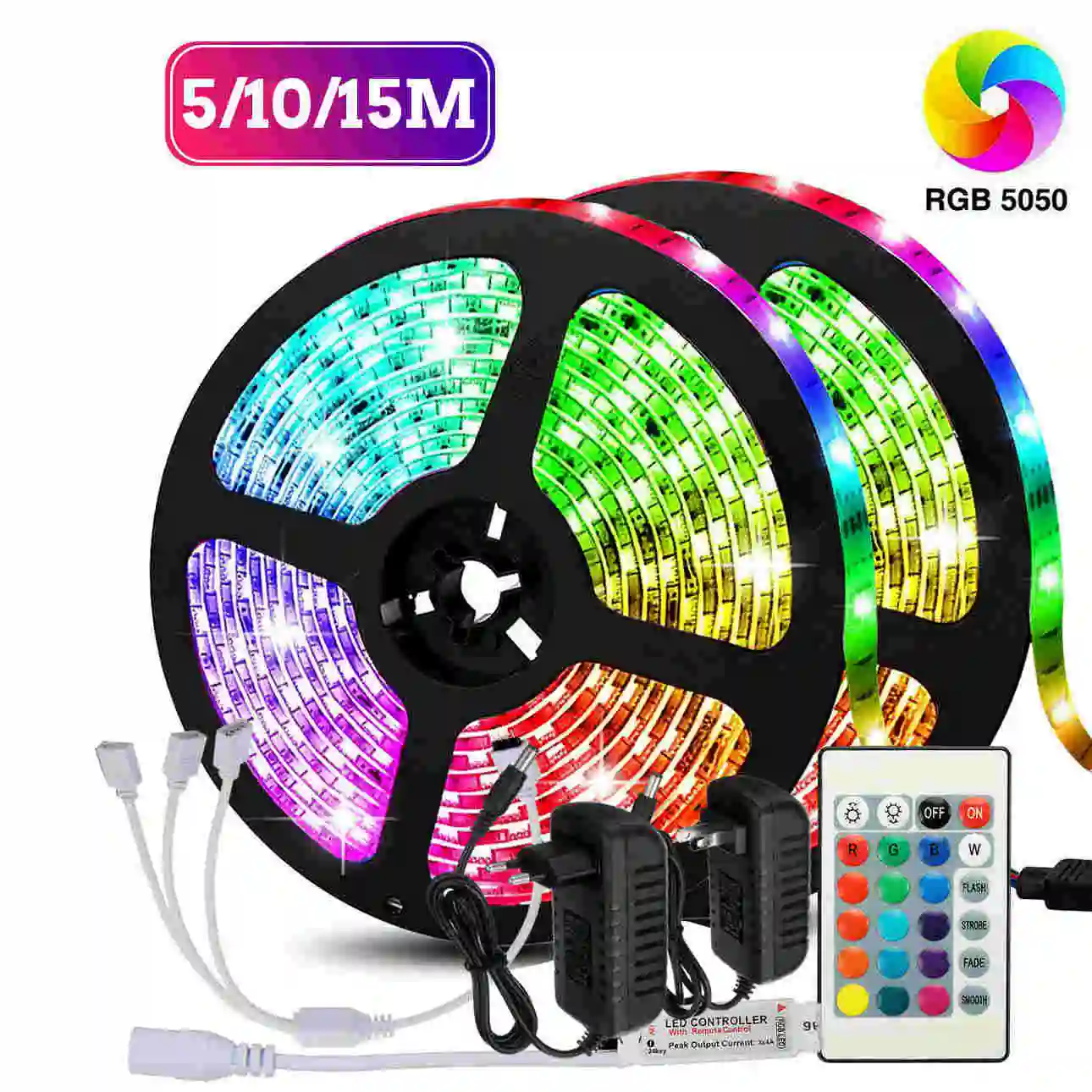 

Christmas 12V LED Light Strip 5M 10M 15M 5050 RGB LED Tape Lights Flexible 16.4ft/32.8ft/49.2ft LED Strip Lights with Remote