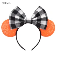 2022 new black white grid hair bow headband for girls kids festival mouse ears hairband party diy hair accessories mujer