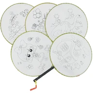 wholesale childrens cartoon white fan diy blank painting cartoon fans for kids painting round