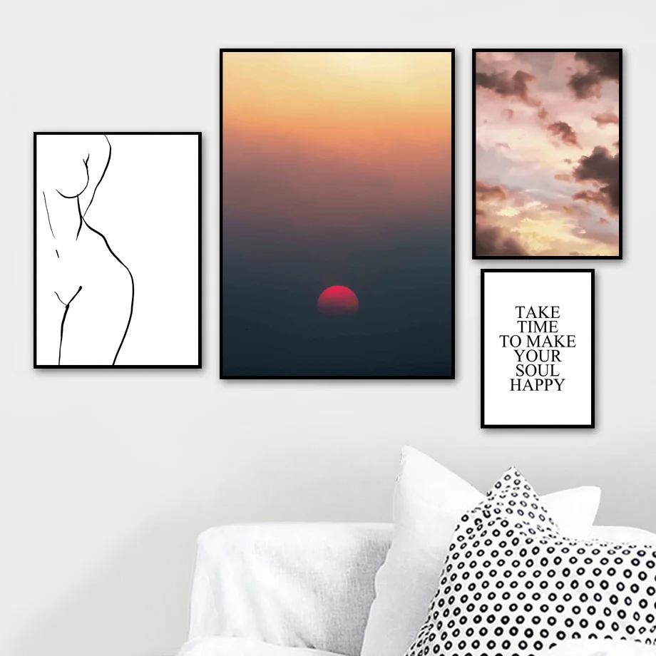 

Sun Cloud Girl Lines Nude Quote Abstract Wall Art Canvas Painting Nordic Posters And Prints Wall Pictures For Living Room Decor