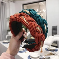 candy color cross knot braid hairband for women fabric girls twist headband with chain headdress turban hair accessories