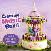 city creative series amusement park carousel music box desktop decompression building blocks bricks toys gifts