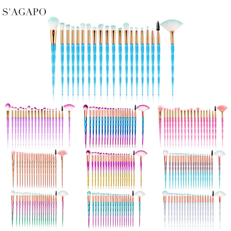 SɺGAPO 20 шт Алмазная Ручка кисти для макияжа глаз набор инструментов Тени век