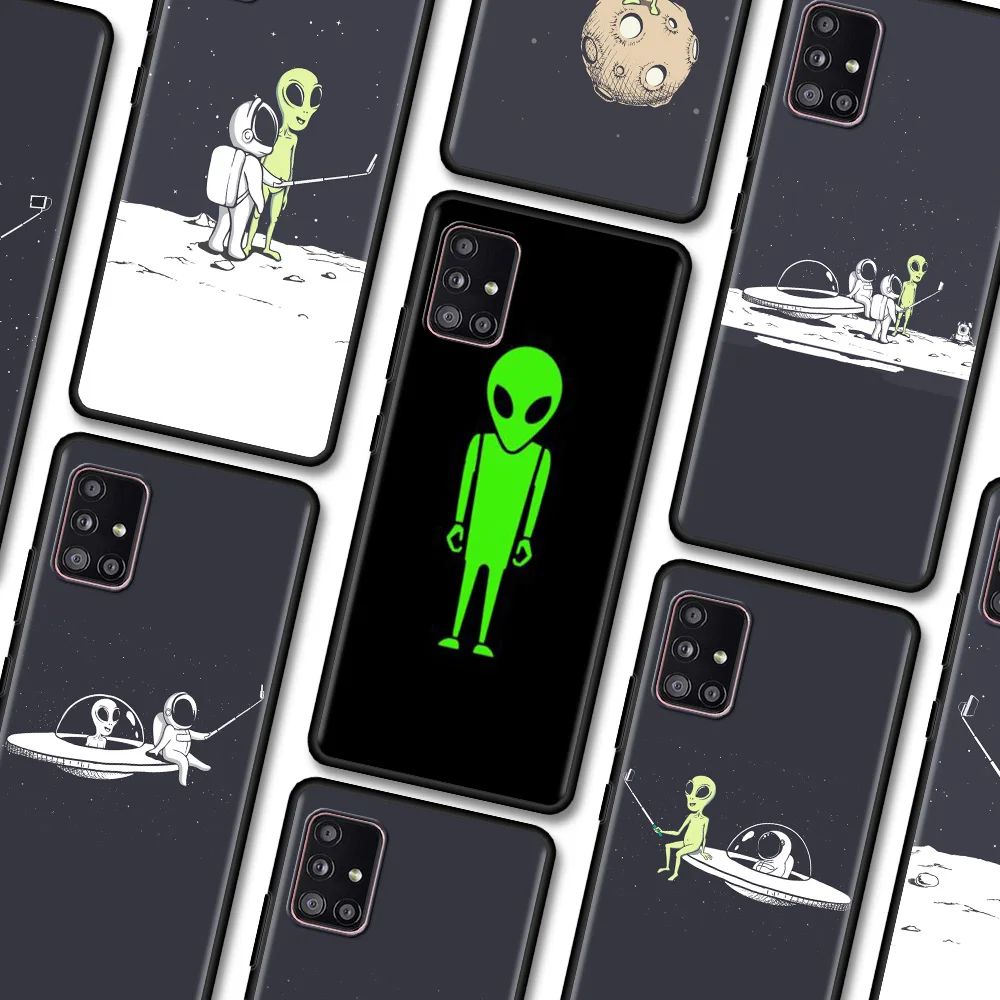 

Abstract UFO Cute Alien Case For Samsung Galaxy A51 A12 A52 A21s A71 A32 A31 A02s A72 A11 A41 A22 A42 A02 Black Silicone Coque