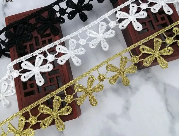 10 yards 3cm 1.18&quot wide black/ivory/gold fabric embroidery lace trim ribbon tapes Z34E92P200117H | Дом и сад