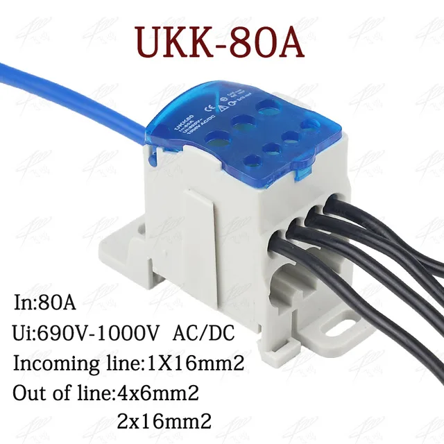 1 шт. Клеммная колодка соединитель UKK80A AC/DC 1000 В 80A в 6 выходов распределительная