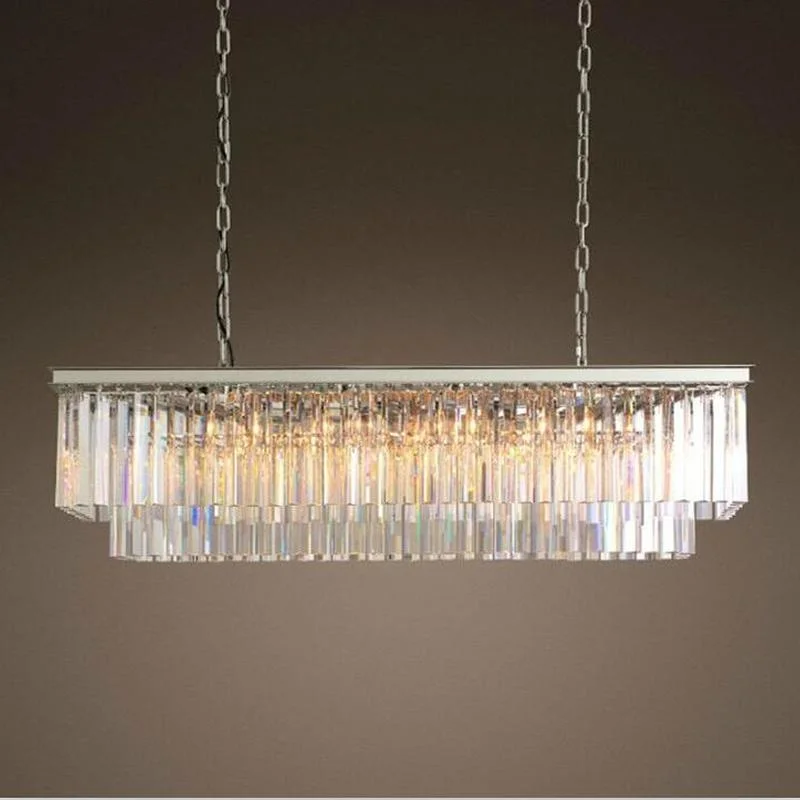 RH American classic crystal glass tube LED pendant lamp light rectangular square foyer living dinning room ceiling hanging | Лампы и