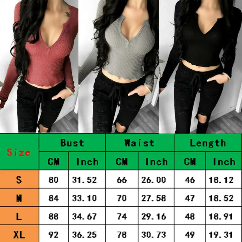 Женский Осенний короткий свитер с V-образным вырезом и длинным рукавом | Женская