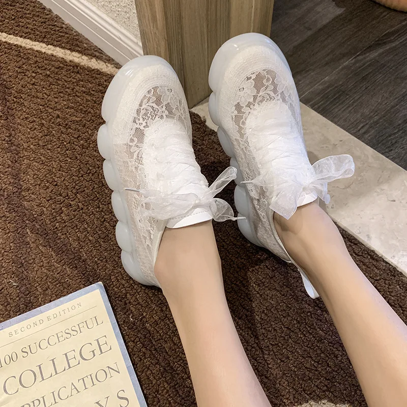 2020 Summer New Hollow out Mesh (Air mesh) Casual Solid Lace-Up Round Toe Breathable Thick Bottom Sports Shoes Lace Women Shoes