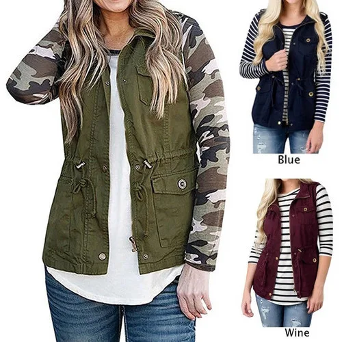 Женская Повседневная жилетка пальто куртка без рукавов на молнии карго осенняя