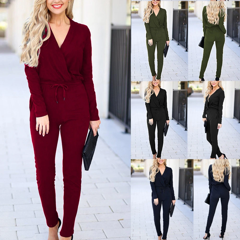 Модная сексуальная женская одежда однотонные повседневные Комбинезоны из