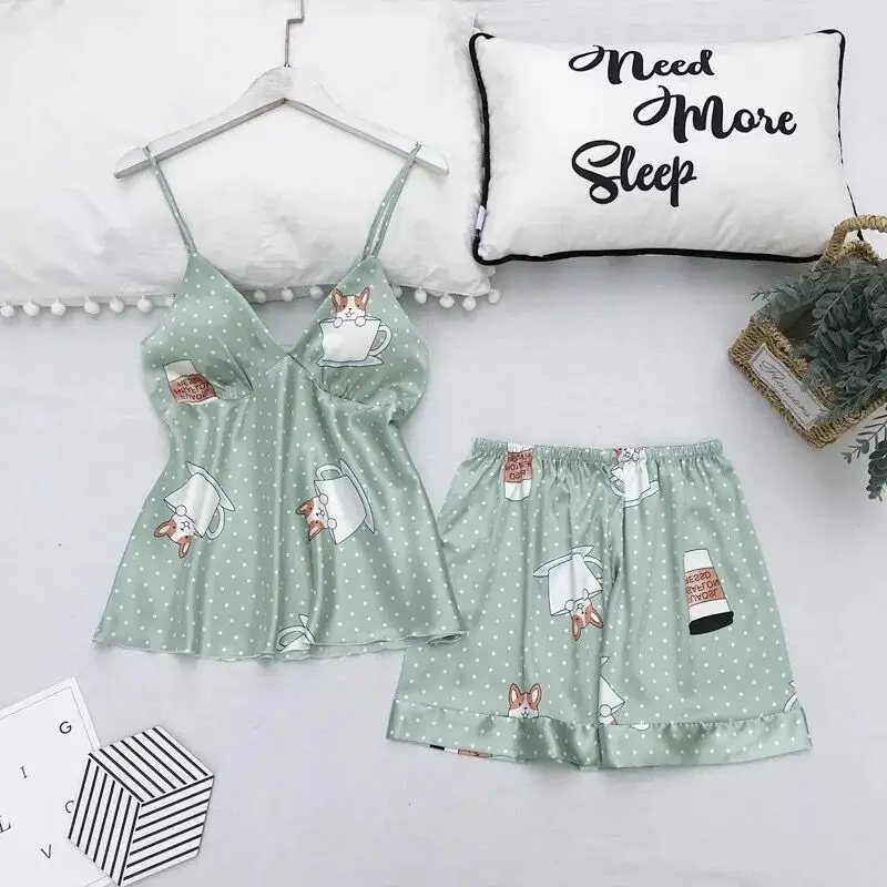 Пижамный комплект для сна сексуальная сатиновая Пижама женская летняя модная с