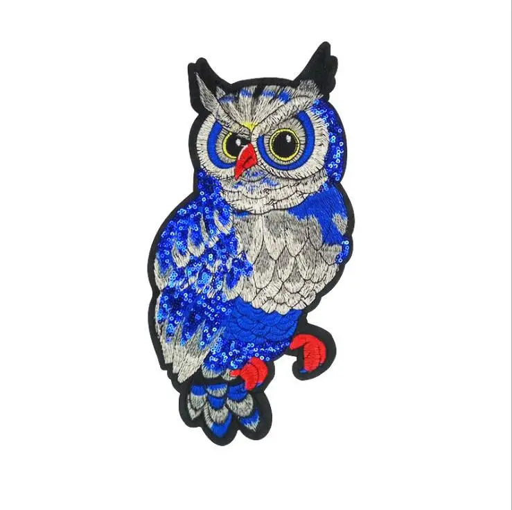 2 шт./лот 28*14 см высококачественные вышитые блестки синяя Сова тканевые патчи