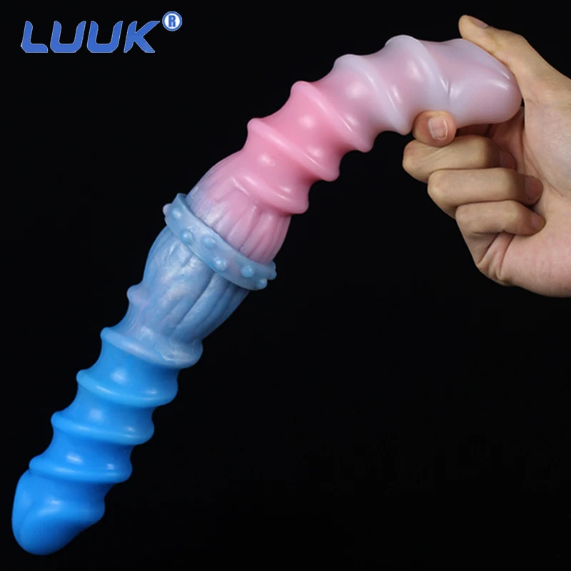 LUUK New Coquettish Red Spiral Pattern Double Head Dildo Soft Liquid Silicone Anal Plug Sex Toys For Women Lesbian Massager Toys