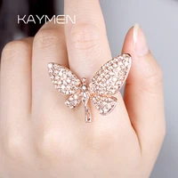 kaymen girls cute rose gold plated fairy rings wedding ring promise ring full cz adjustable statement ring for women 00240