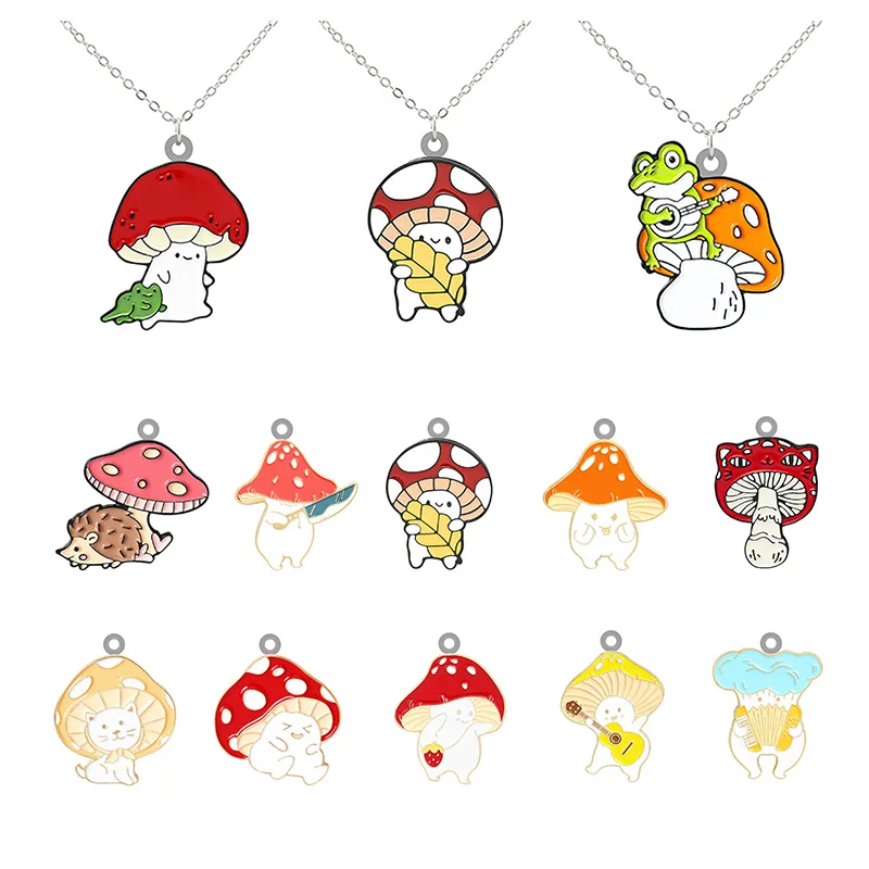 

TAFREE Cute Mushroom Various Shape Jewelry Long Chain Necklace Epoxy Resin Design Tiny Epoxy Pendant Necklace Jewelry Gift