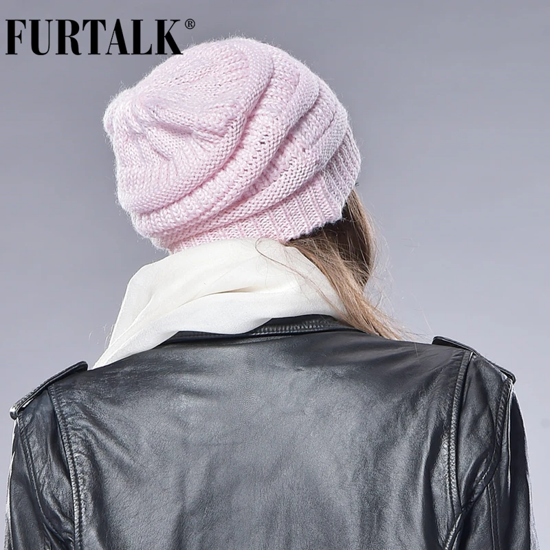 FURTALK Зимняя шерстяная шапка бини для женщин зимняя вязаная громоздкая шапочка