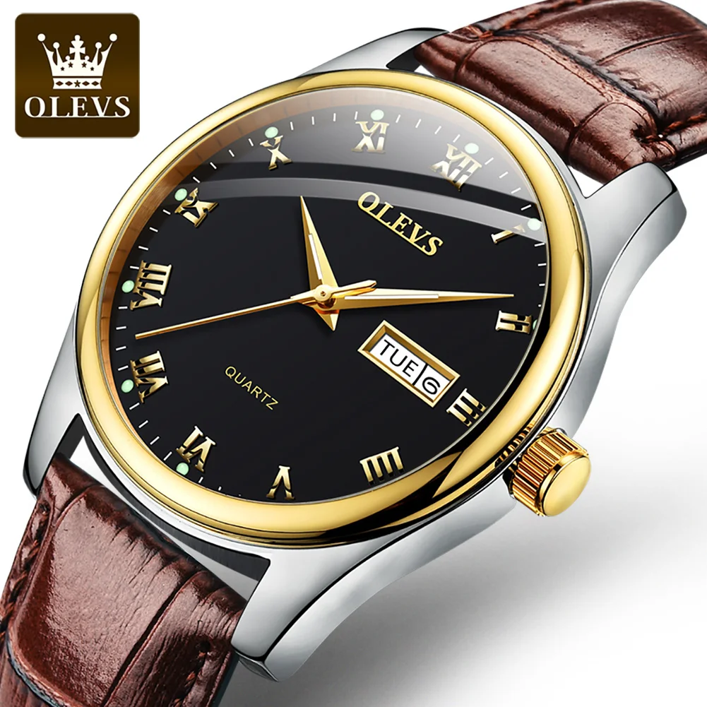 Mens Watches Leather Strap Waterproof Watch For Men OLEVS Top Brand Luxury Sports Men Quartz Wristwatch Relogio Masculino 5568