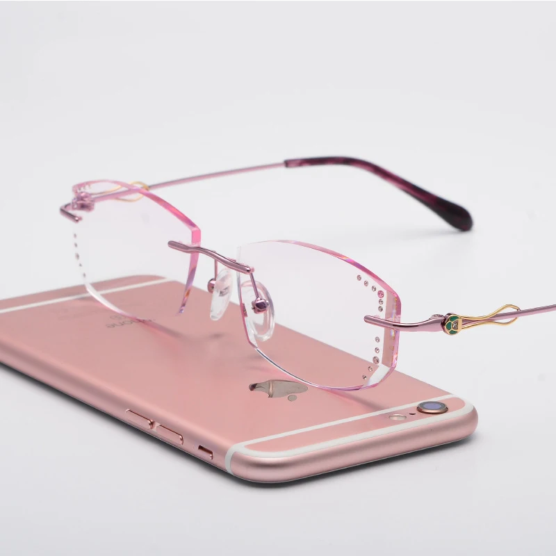 

Screw-free Eight-hole Frame Rimless Diamond Trimmed Korean Version Glasses Rhinestone Sunglasses Eye Glasses Frames for Women
