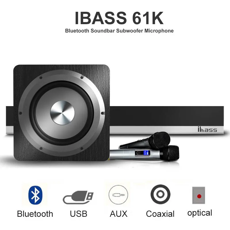 IBASS 61K Bluetooth Soundbar With Subwoofer Microphone Surround sound home theater 6 unit integrated Bluetooth Speaker