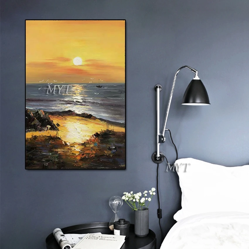 

Seaside Scenery Art 100% Hand-painted Abstract Sunset Oil Painting Unframed Canvas Paintings Wall Art For Living Room Decoration
