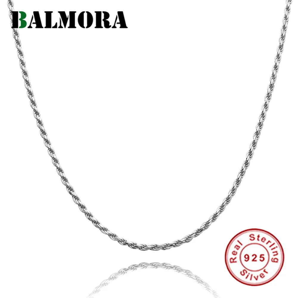 BALMORA Настоящее 925 пробы серебряные Твист цепи ожерелья для женщин мужчин Пара Ретро Простые Модные ювелирные изделия аксессуары 16-32 дюймов