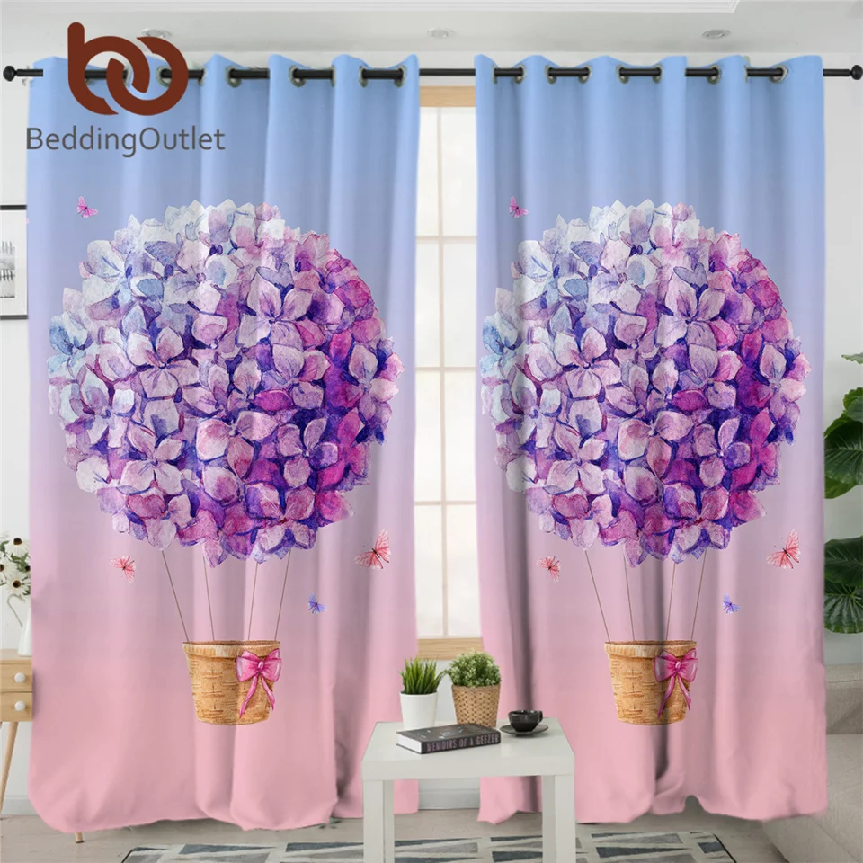BeddingOutlet Watercolor Pink Curtains Blackout Flower Balloon Purple Curtains For Bedroom Lilac Ball Butterfly Window Curtain