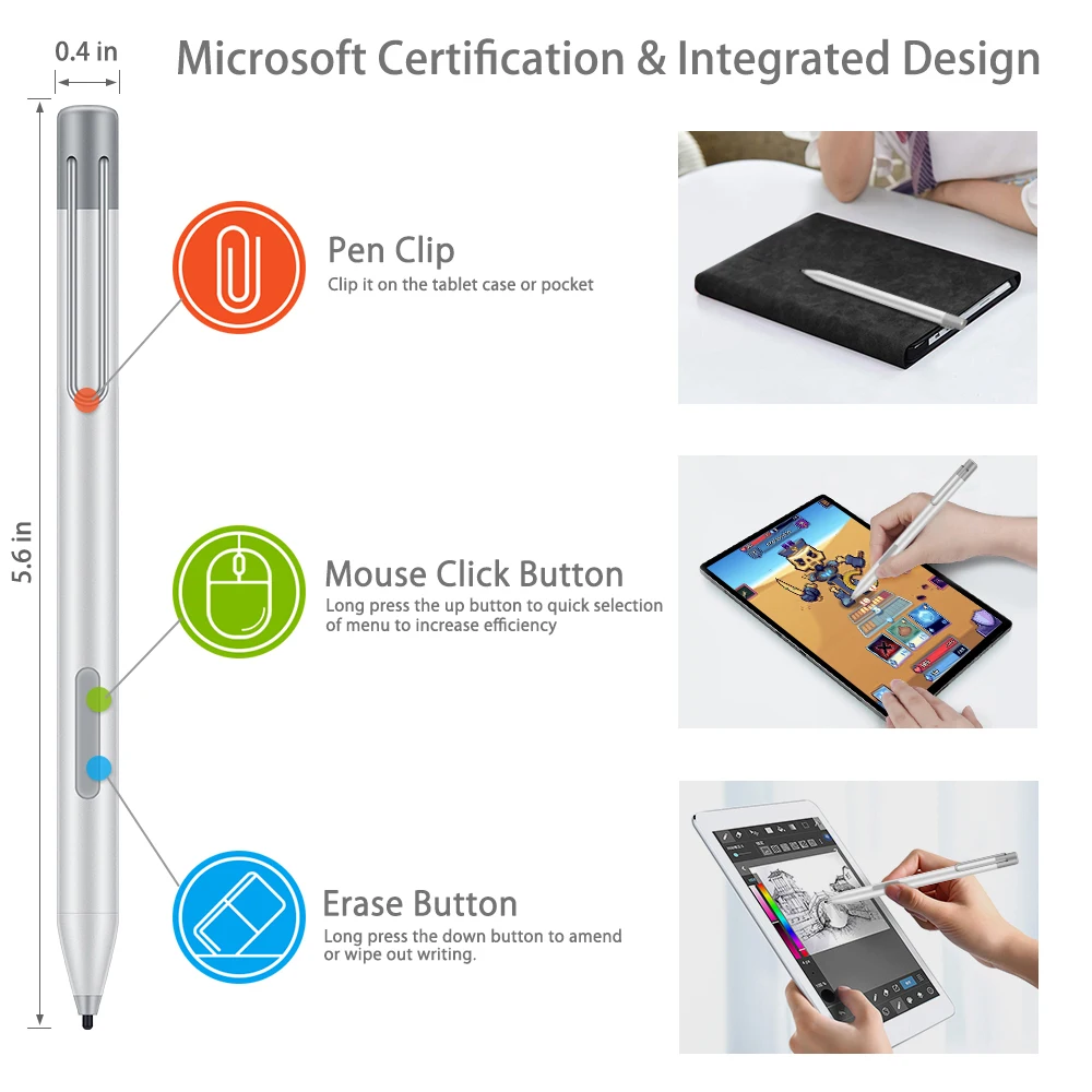 Стилус ручка для Microsoft Surface Pro 7 6 Go Book 3 ультратонкая с дополнительными
