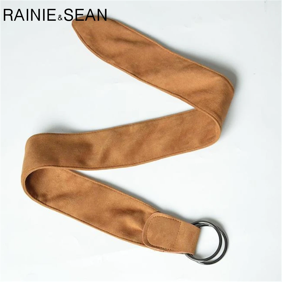 Ремень с пряжкой двойным кольцом RAINIE SEAN Мягкие Замшевые ремни женские широкие