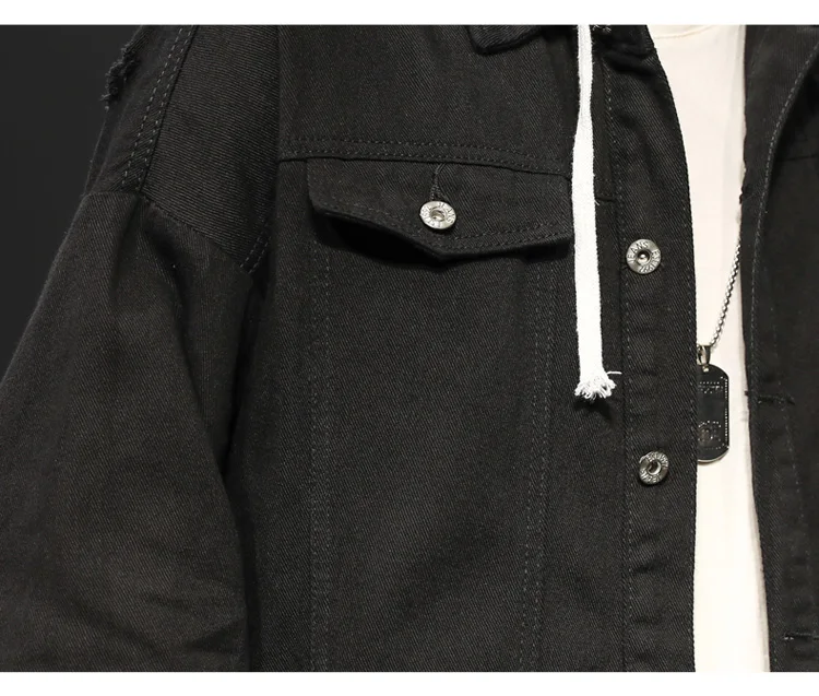 Джинсовая куртка мужская с капюшоном рваная джинсовая имитацией двух предметов