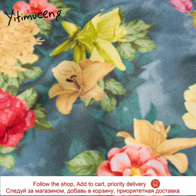 

Yitimuceng Floral Print Tank Tops Women Sexy Crop Top Bare Shoulder Cami Sleeveless Shirring Korean Fashion Vest 2021 Summer New