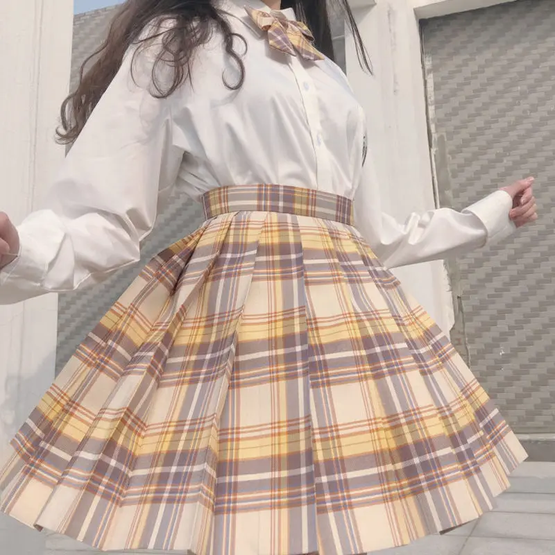 

[Kerria Japonica] Girl's Summer High Waist Pleated Skirts Plaid Skirts Women Dress For JK School Uniform Students Clothes