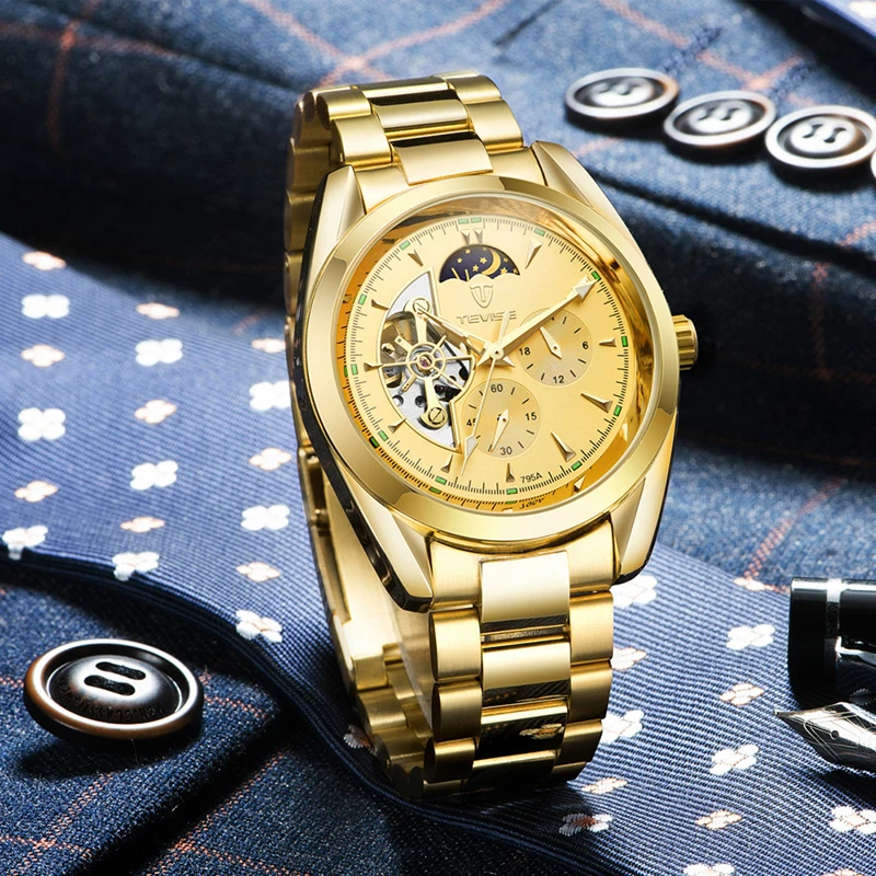 TEVISE автоматические часы Tourbillon механические часы мужские часы деловые наручные часы Мужские часы со скелетом montre homme