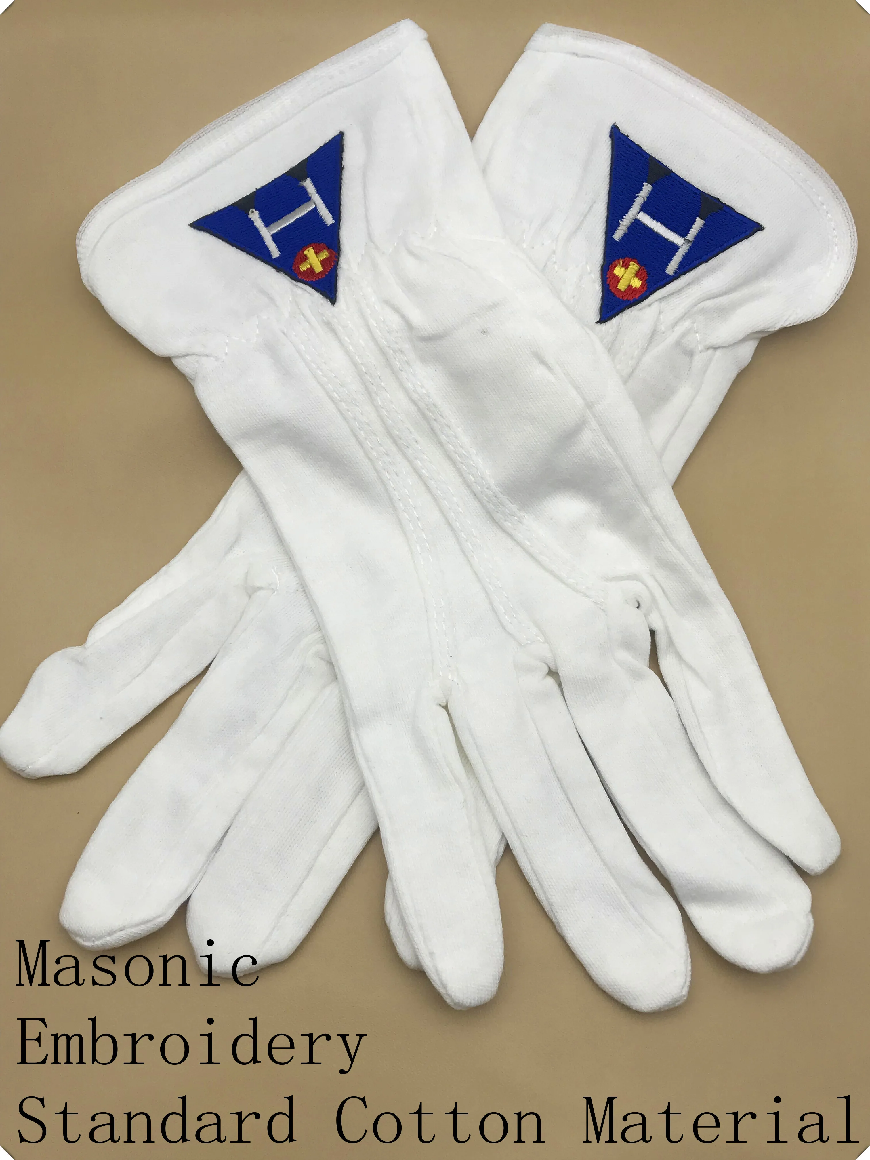 masonic regalia/Masonic Cotton Glove with Blue Embroidered Square & Compass Logo | Gloves Mittens