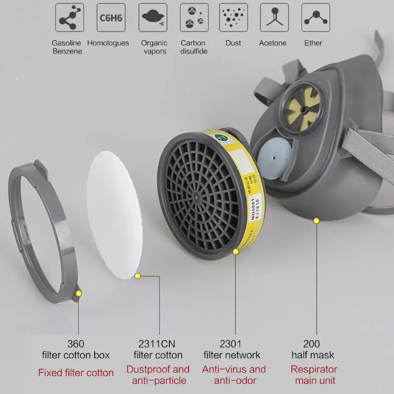 Фильтр коробка полный Респиратор маска для лица противогаз для химии краски